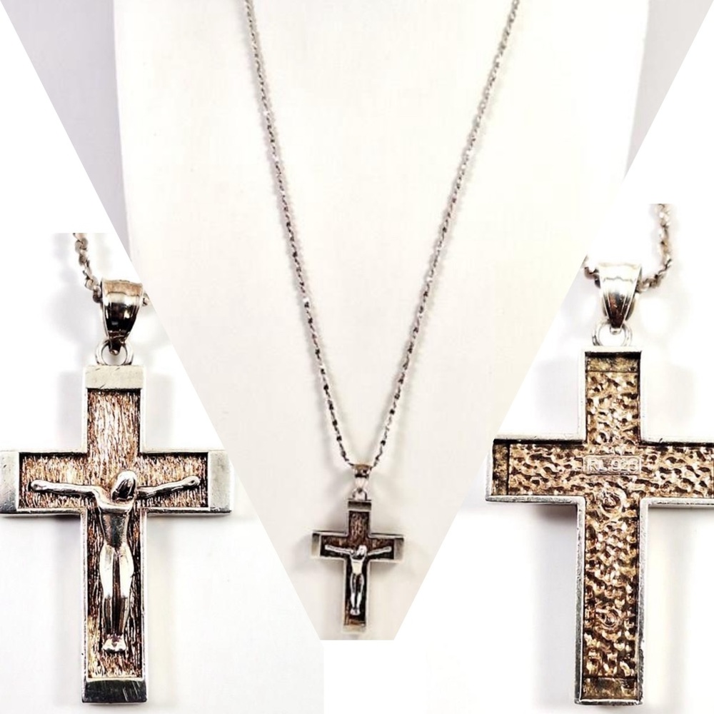 925 Sterling Silver Cross Pendant Crucifix Necklace for Men 20” 10.3g